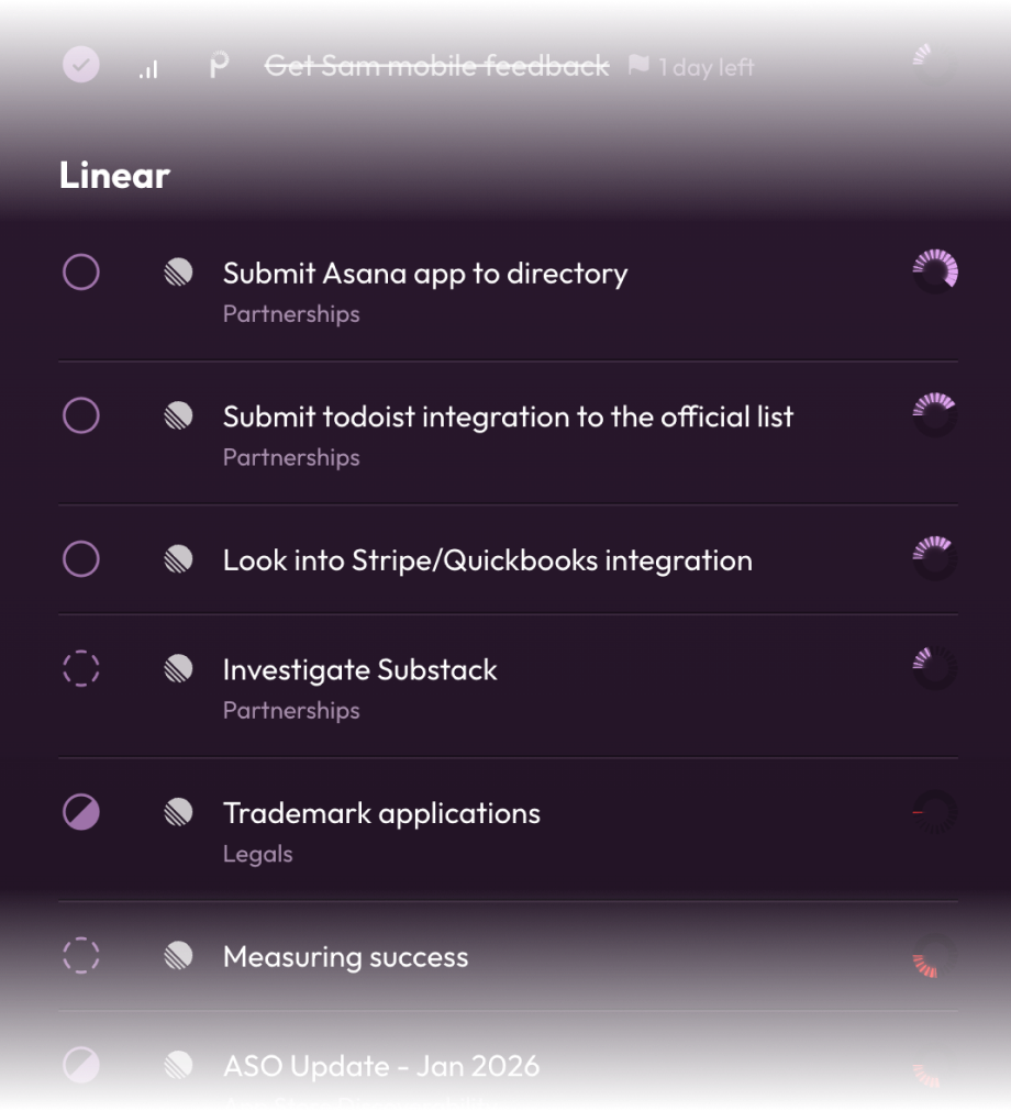 Screenshot of Phase Tasks Screen, showing tasks ranked by biological alignment