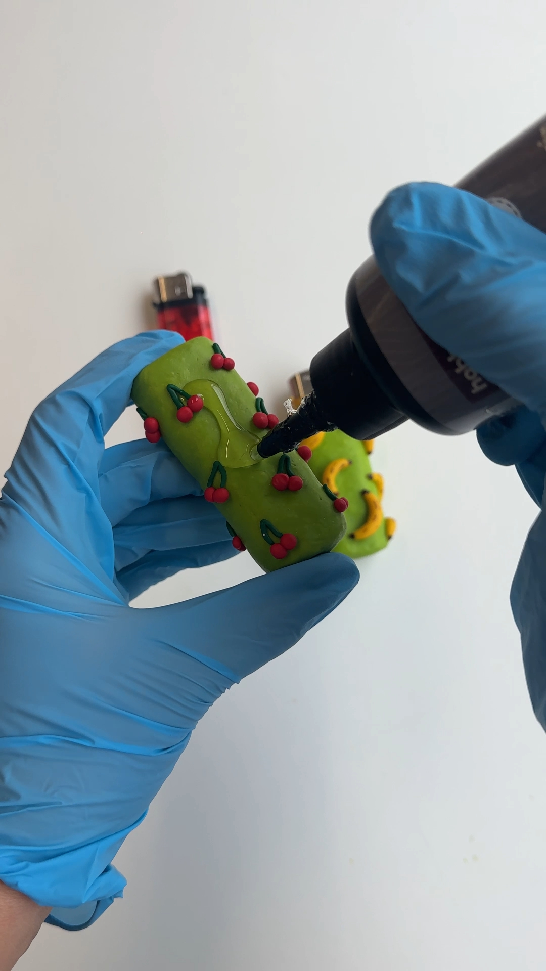 coating polymer clay lighter case with UV resin for glossy finish