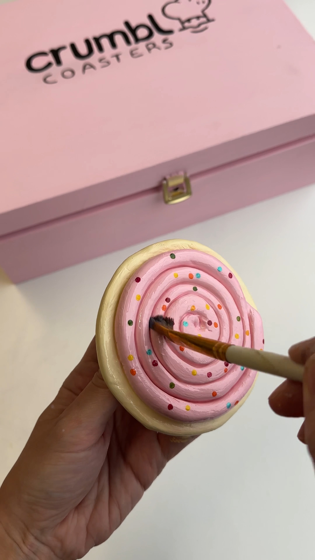 gloss sealer added to protect the painted cookie coaster surface