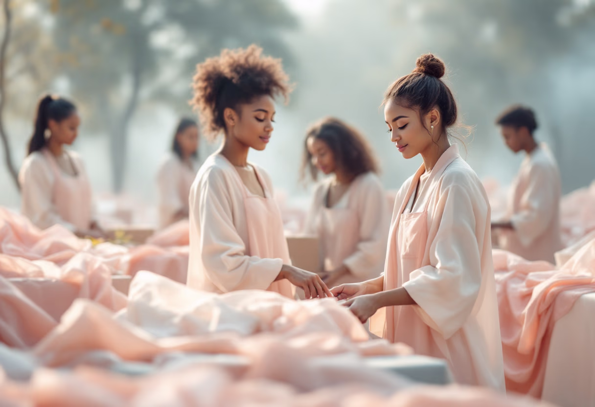 image of volunteers organizing supplies at a dreamy outdoor event