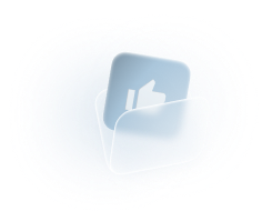 Blue folder icon containing a card with a white thumbs-up symbol.