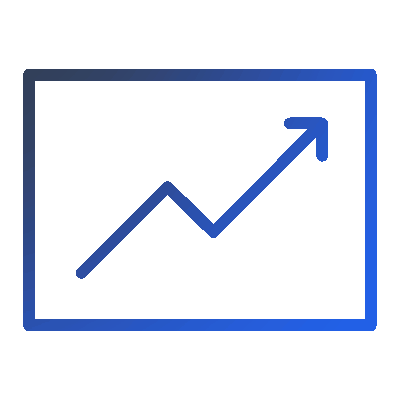 Blue gradient line graph with an upward-trending arrow inside a rectangular frame.
