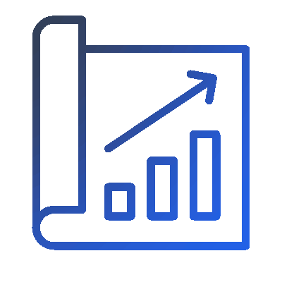 Icon of a financial report showing a bar chart with increasing bars and an upward trending arrow.