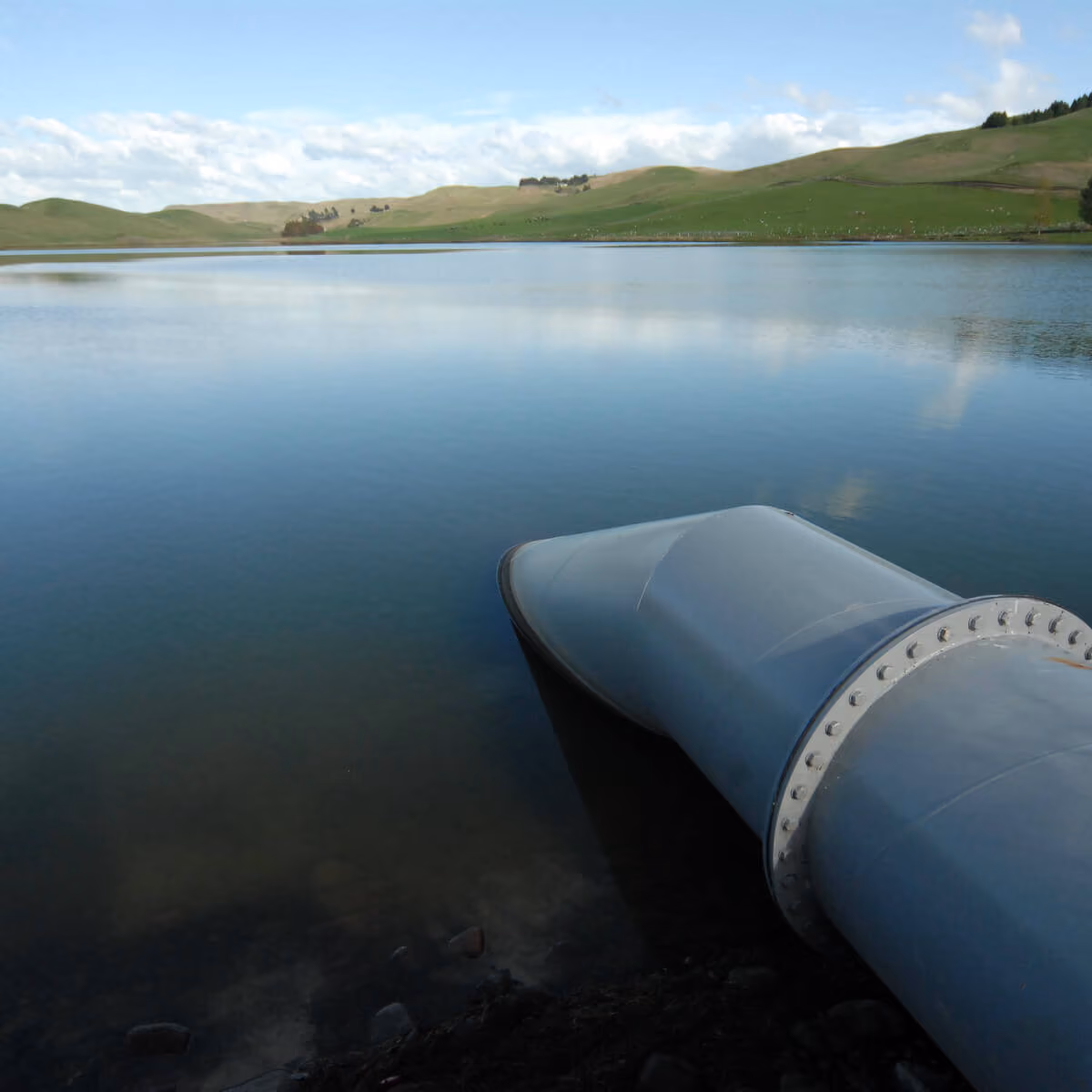 Stored water in a reservoir with a large pipe