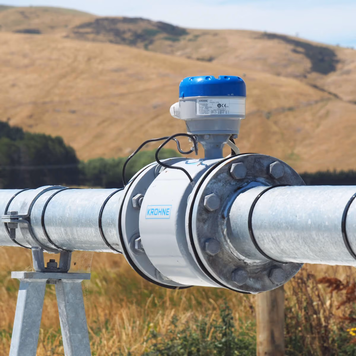 Water meter installed on large rural pipework