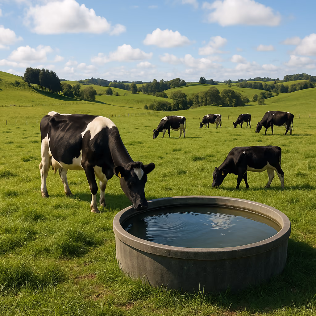 Cattle drinking from a pasture water trough