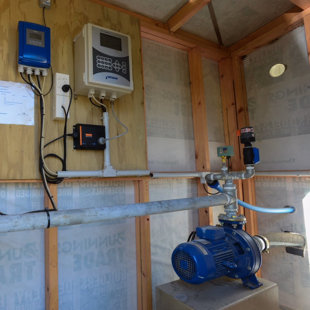 Pump and pipework inside a pump shed
