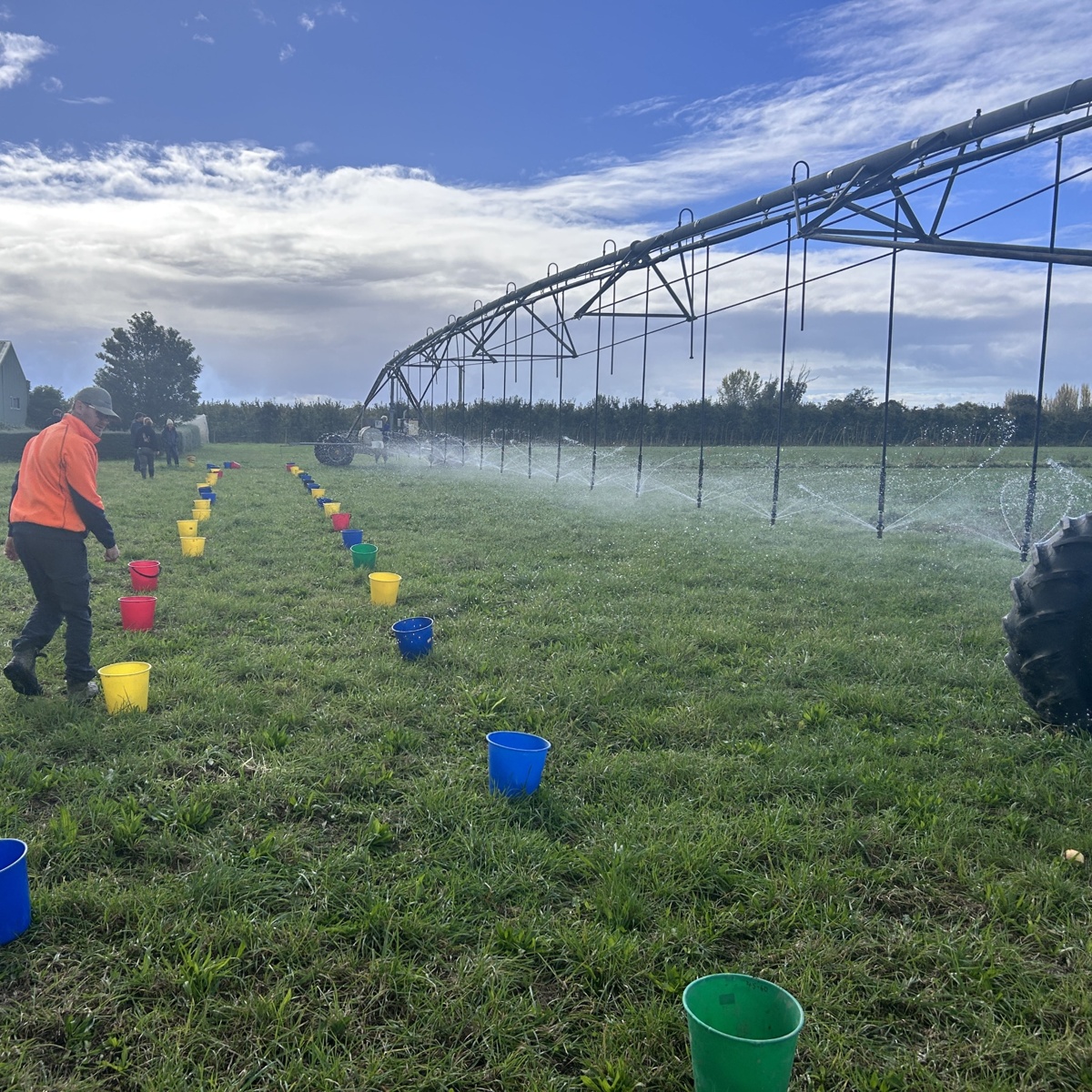 Technician carrying out a catch-can irrigation assessment