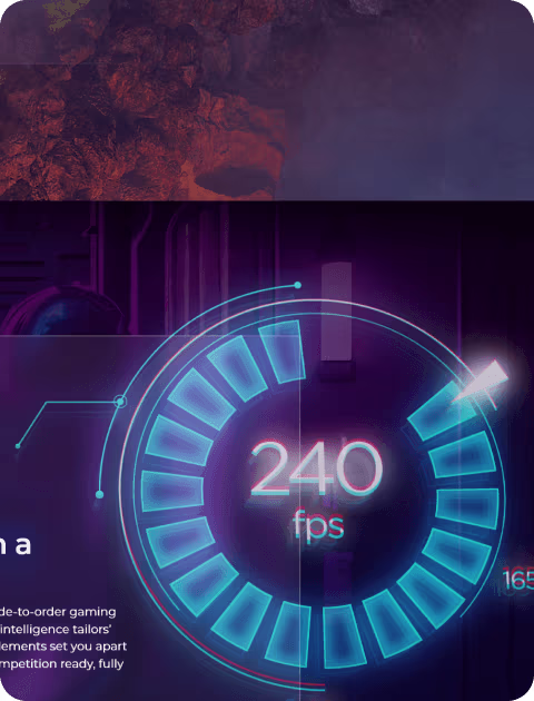 Lenovo gaming visual highlighting 240 fps performance with illuminated circular speed graphic.