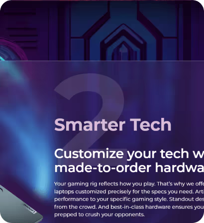 Lenovo gaming campaign section promoting made-to-order hardware customization and smarter tech.