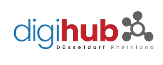 digihub logo with four gray circular dots arranged in an X shape.