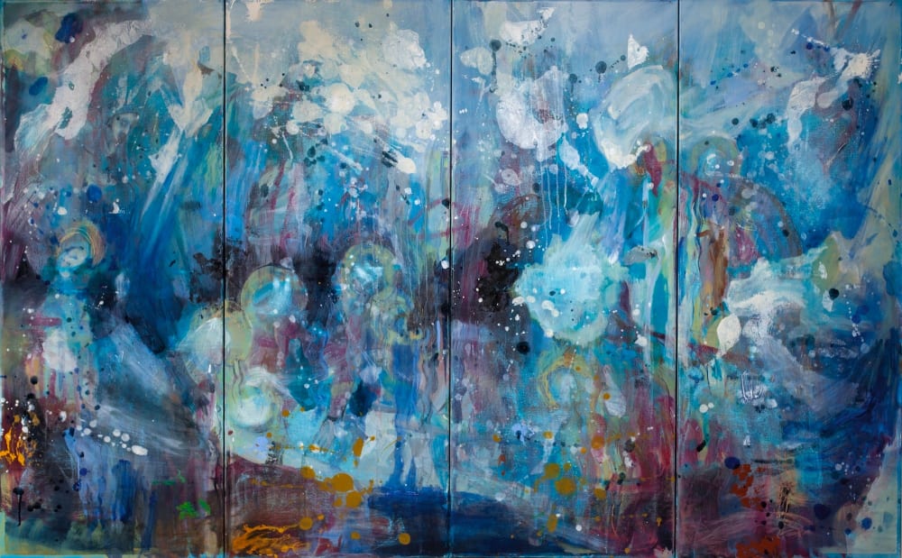 Time Has Changed You (Giotto Series), 2023 — oil on canvas, four panels, by Melissa O'Donnell