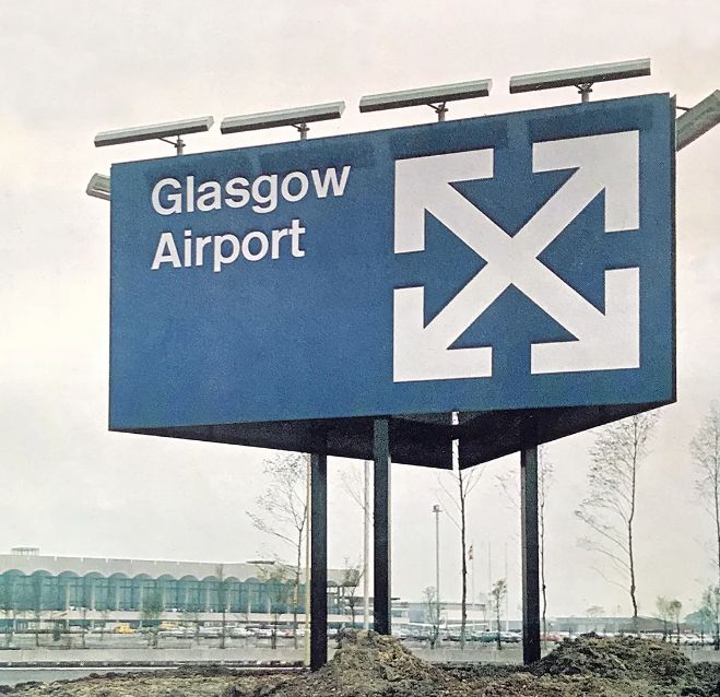 Glasgow Airport directional sign outside the terminal