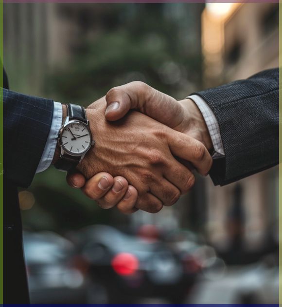 Two professionals shaking hands to confirm a business agreement