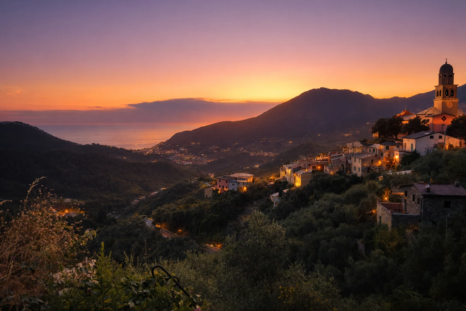 Italienische Kirche im Abendrot