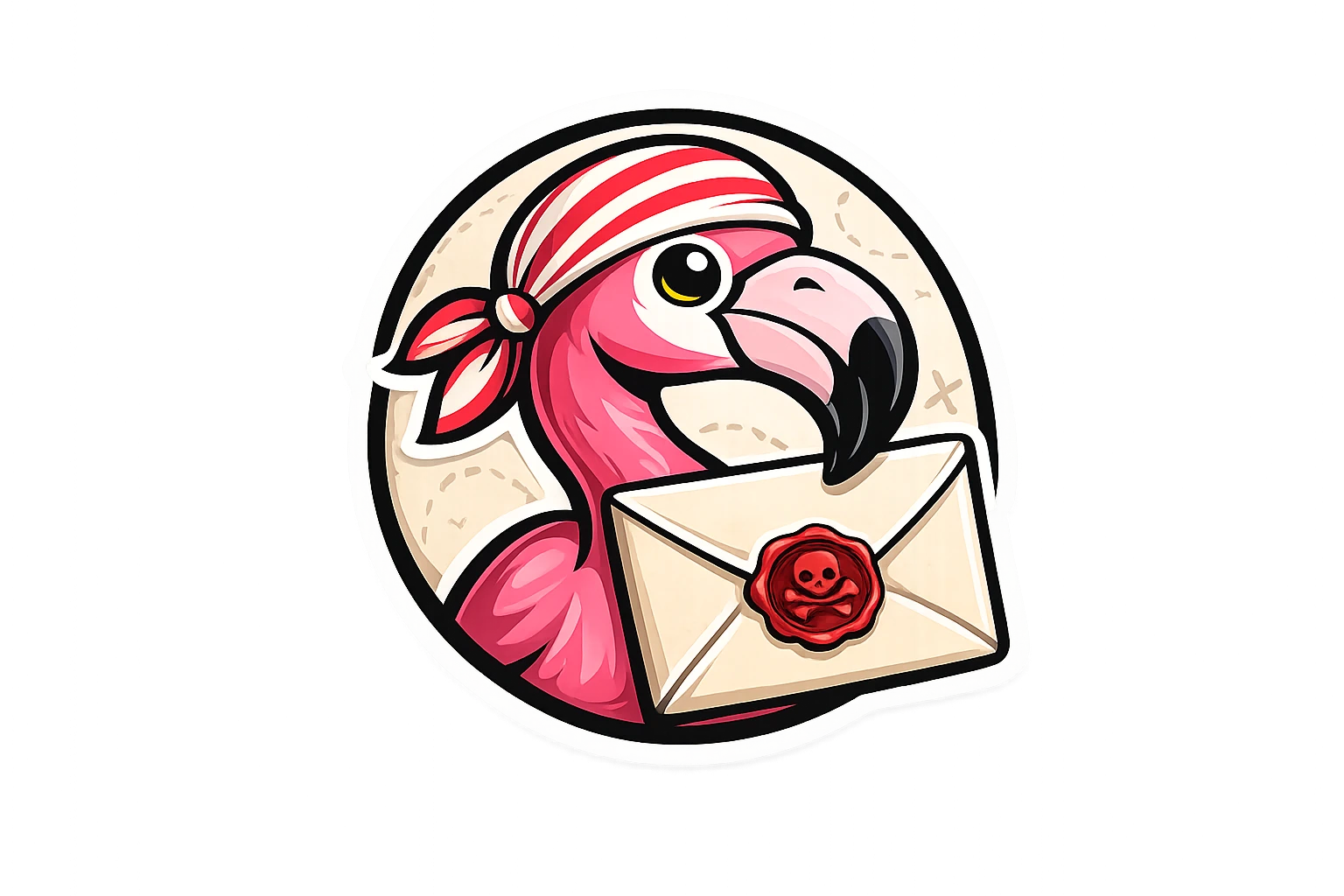 Flamingo Maskottchen mit Brief