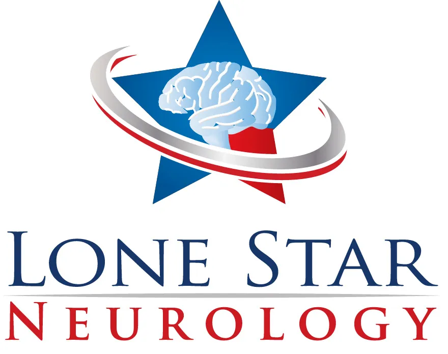 Logo of Lone Star Neurology with a brain inside a blue and red star encircled by a swoosh.