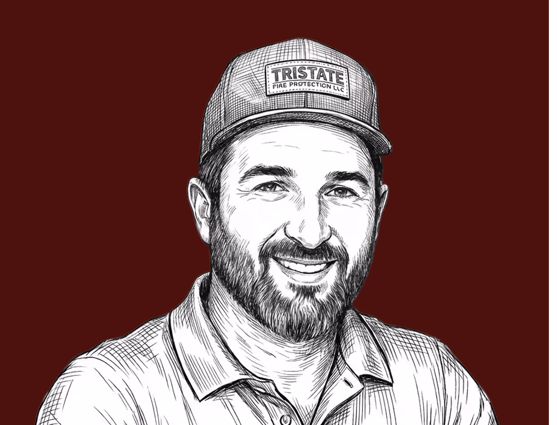 Handdrawn illustration of Owen Curtis, the owner of TRISTATE FIRE PROTECTION.