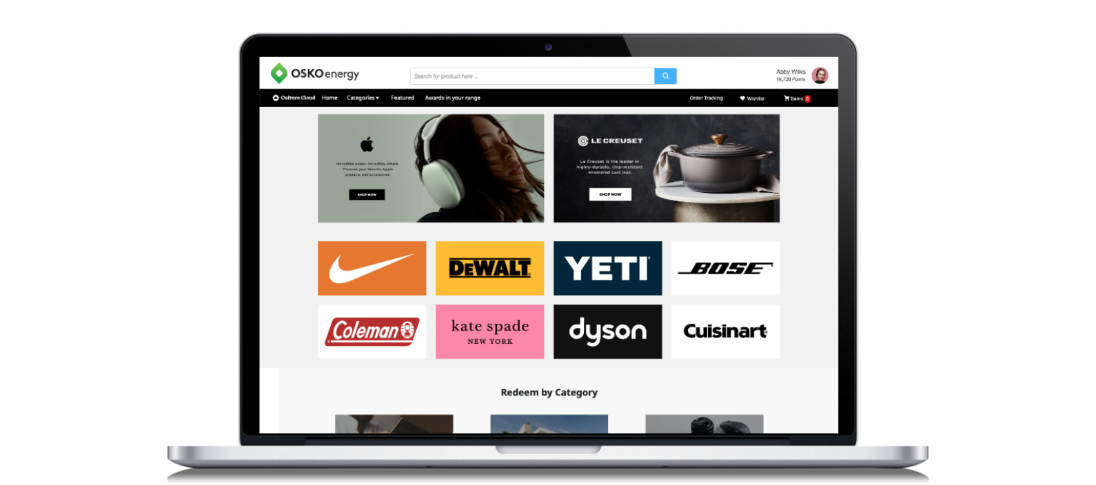 The global award store experience from Culture Cloud by O.C. Tanner. Employees can accrue points for gifts and experiences.