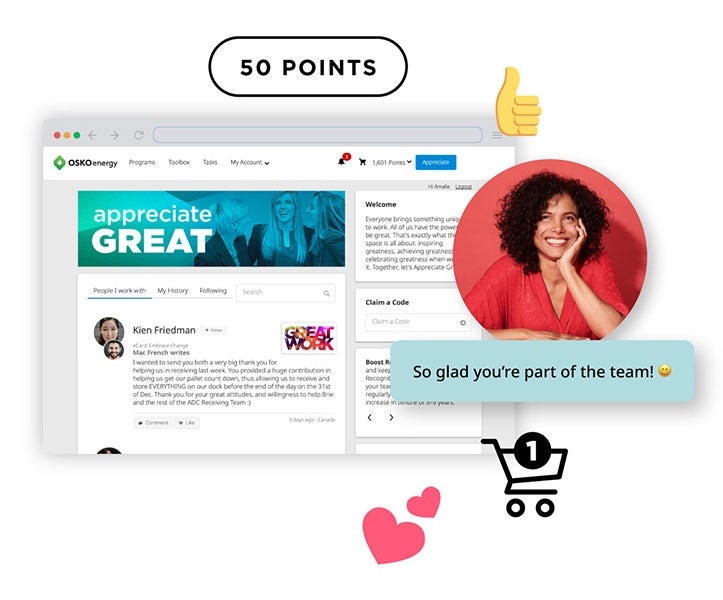 Points and comments sent within O.C. Tanner's Culture Cloud Recognition platform