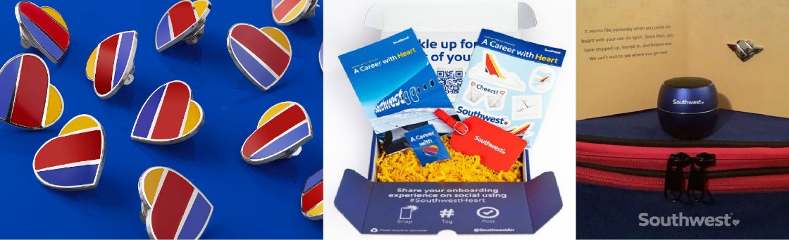 Custom awards by O.C. Tanner, including pins, an onboarding box, and logo-branded items.