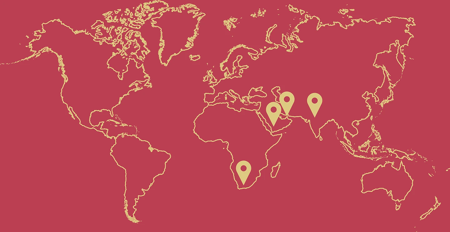 Une carte indiquant les sites de la région IMEA où O.C. Tanner a mené une enquête auprès des employés dans le cadre du Rapport mondial sur la culture 2026