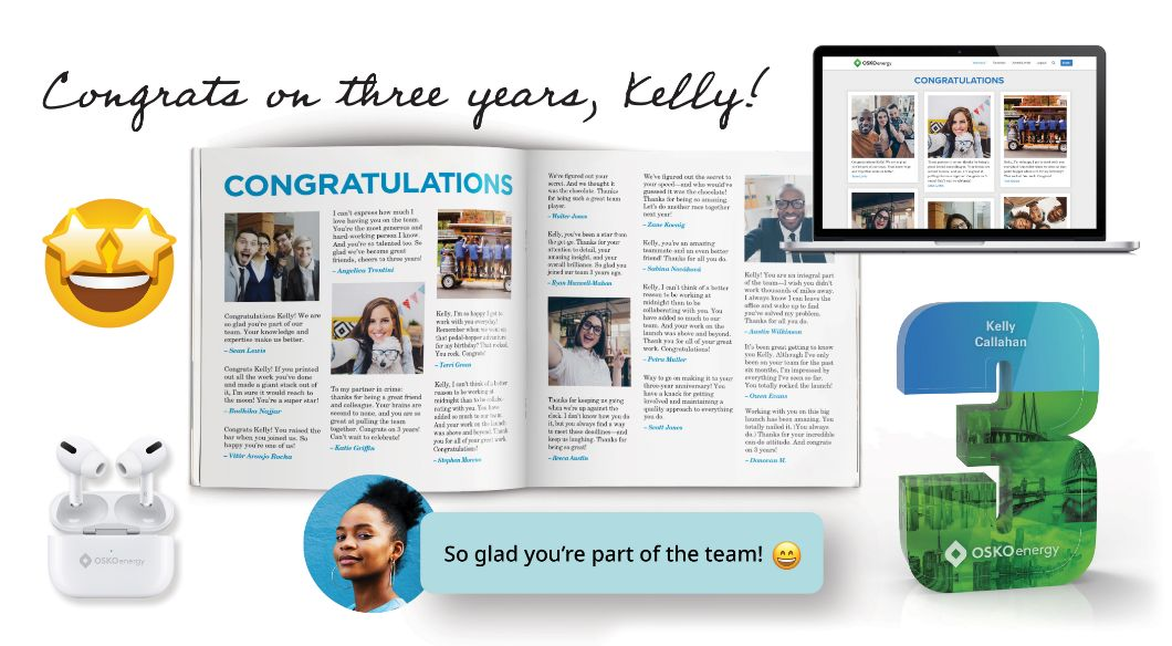 O.C. Tanner's Yearbook keepsake with personal notes from coworkers