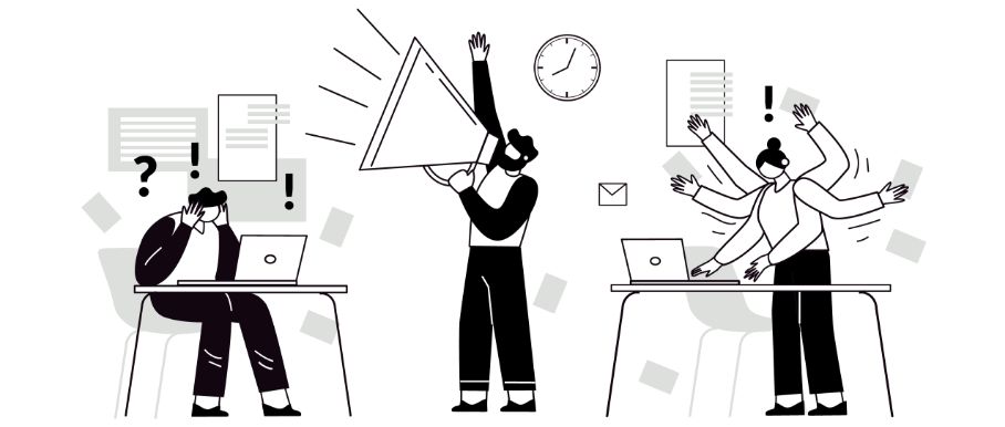 Illustration of employees overwhelmed at work