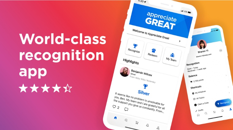 O.C. Tanner’s Culture Cloud mobile app, rated 4.5 stars in the App store