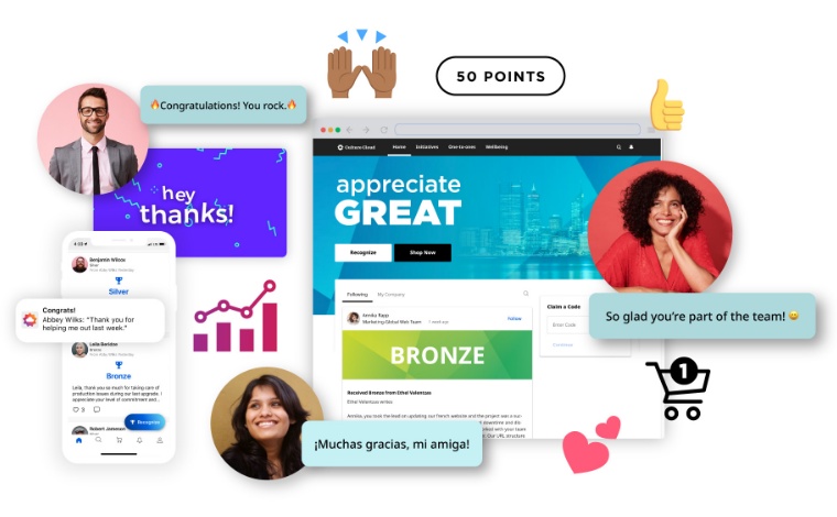 Peer-to-peer recognition tools on O.C. Tanner’s Culture Cloud platform: awards, eCards, and points