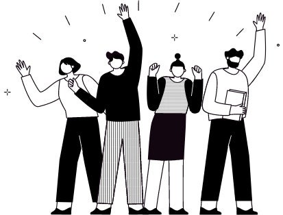 Illustration of four employees celebrating