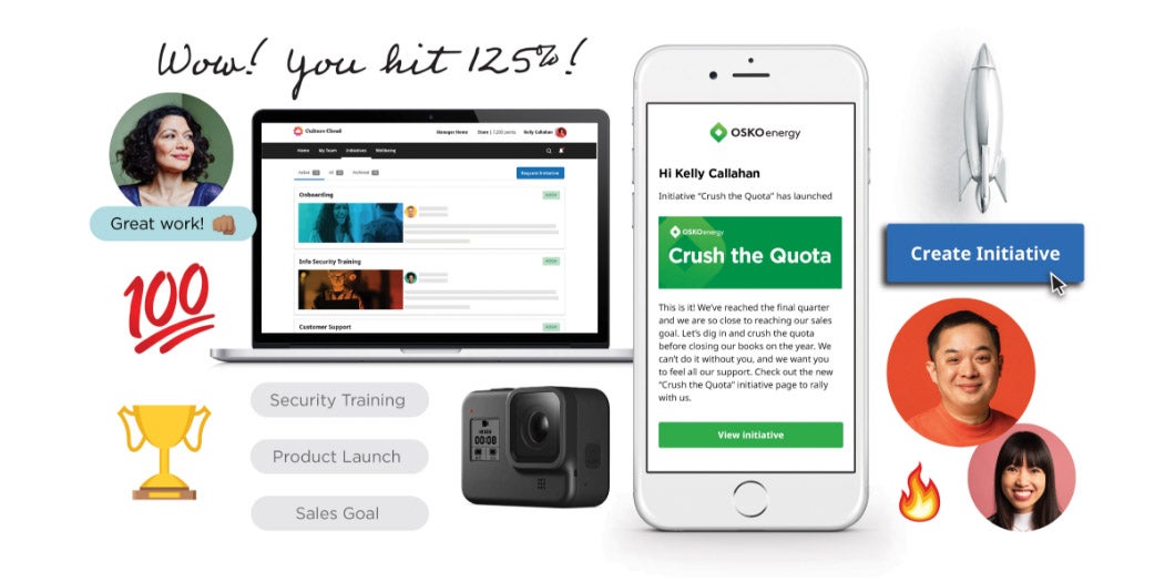 Employee recognition program example with a desktop and mobile app and points for recognition
