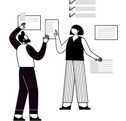 Illustration of two employees reviewing charts