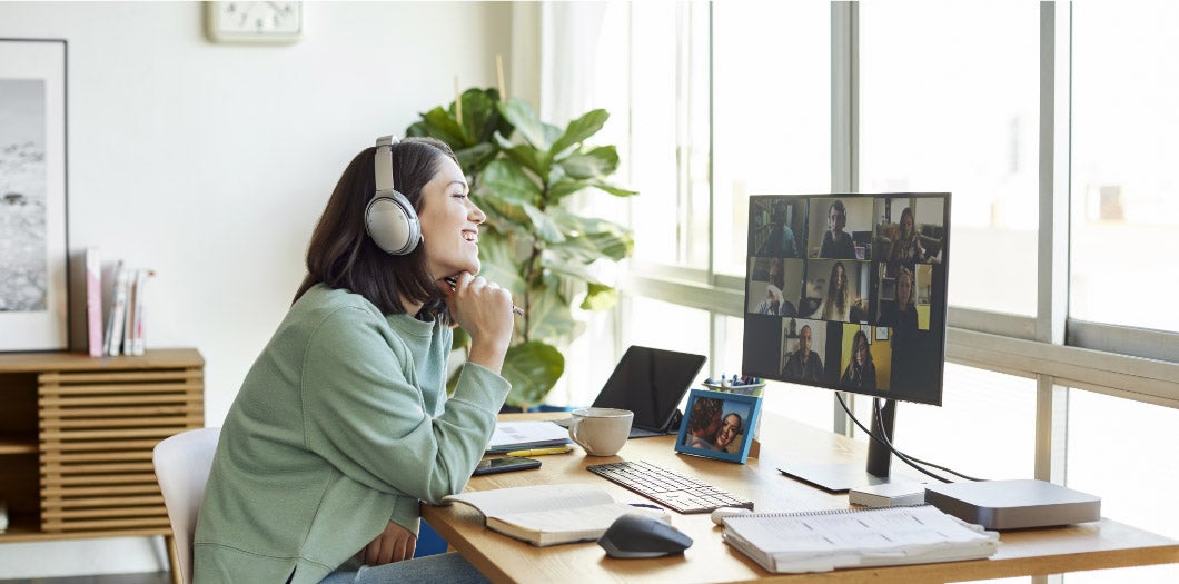 A remote employee calling into a Zoom meeting with teammates