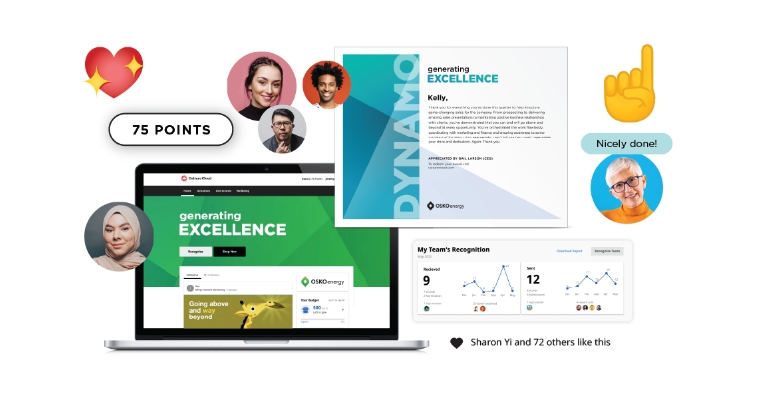 An image of peer-to-peer recognition options in the Culture Cloud platform.