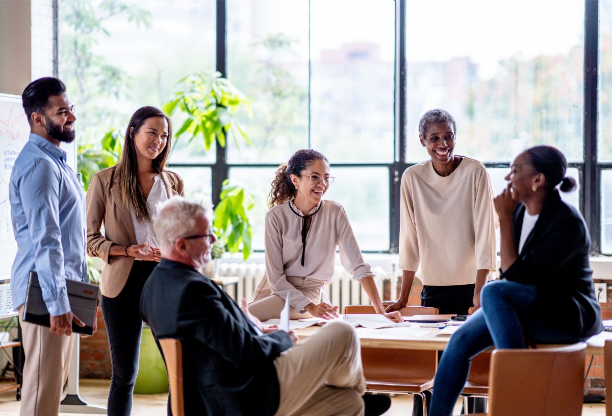 Employees gathered in an office
