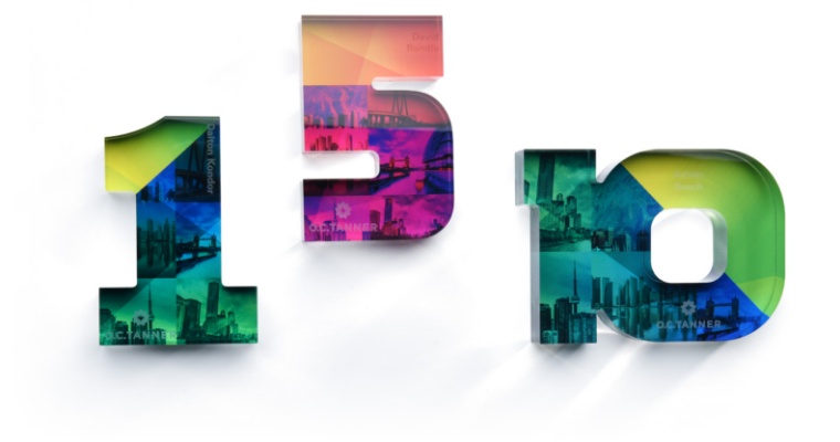 Numeral awards for 1, 5, and 10 years of service