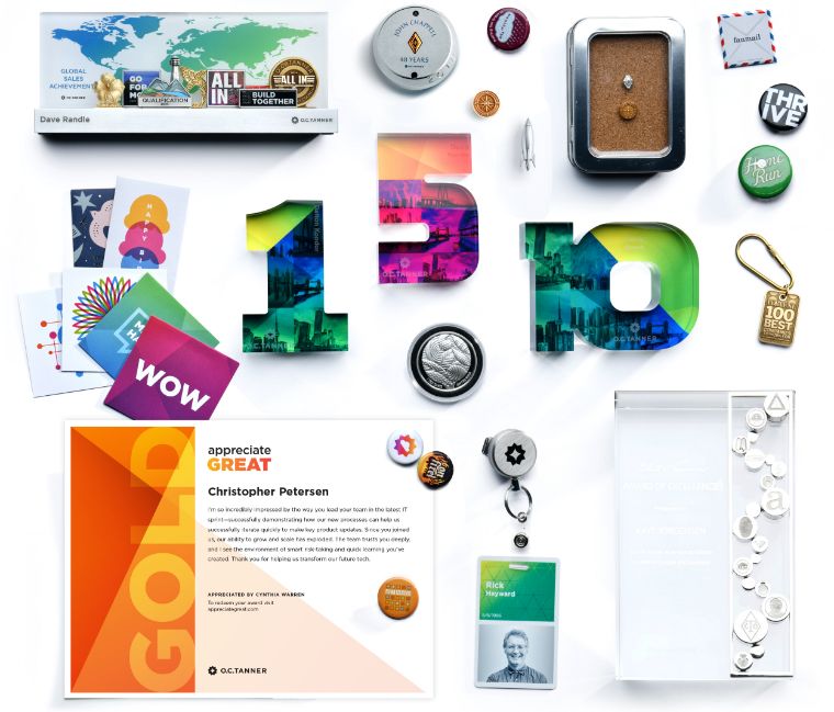 A selection of custom awards and recognition experiences available on O.C. Tanner’s Culture Cloud platform