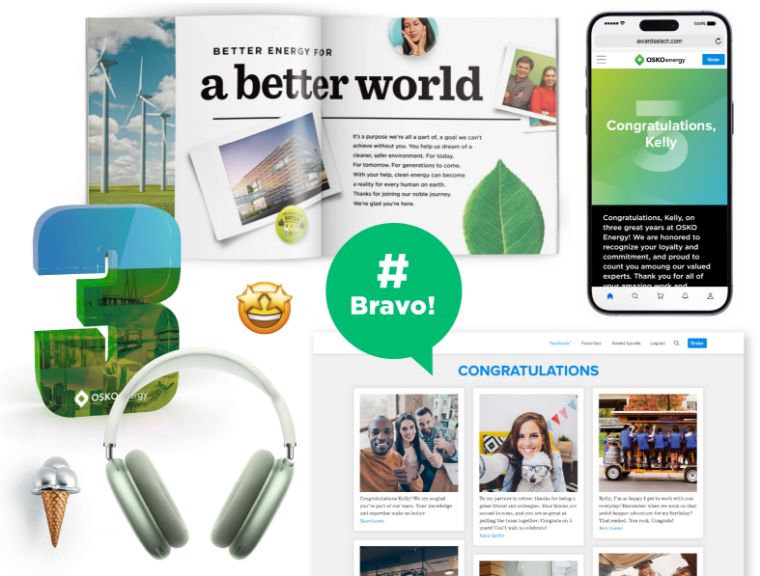 Culture Cloud Anniversaries by O.C. Tanner, with personalized Yearbooks containing comments from peers, awards, and gifts.