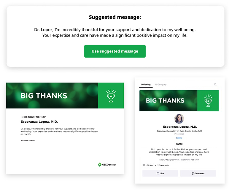 The external recognition experience for customers and employees on O.C. Tanner's Culture Cloud.