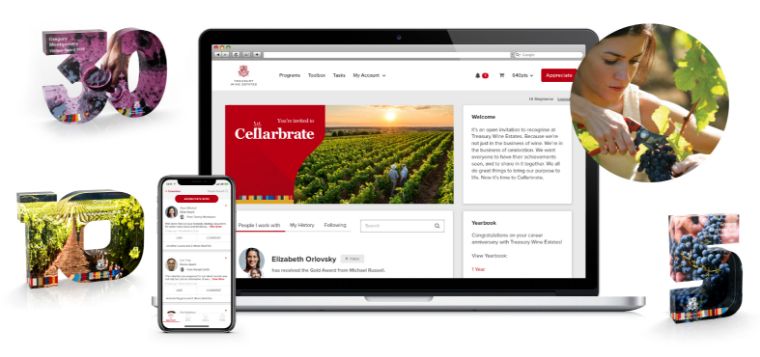 Treasury Wine Estates’ custom numerals and peer to peer recognition platform powered by O.C. Tanner’s Culture Cloud.