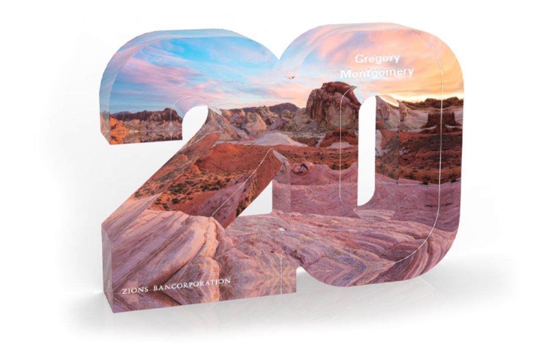 A custom Numeral award to celebrate a 2-year anniversary, e created for Zions Bancorporation by O.C. Tanner