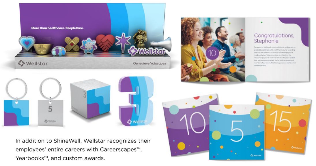 Items created for Wellstar by O.C Tanner, including Careerscapes, Yearbooks, and custom awards