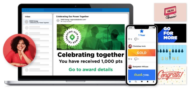 Real-time employee recognition tools on O.C. Tanner’s Culture Cloud platform including awards and thank you notes/eCards.