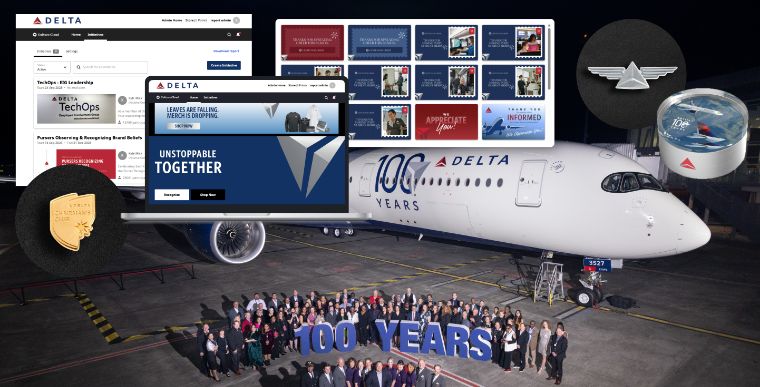 Delta’s employee recognition program and custom awards and experiences for celebrating their 100th anniversary, powered by O.C. Tanner’s Culture Cloud.