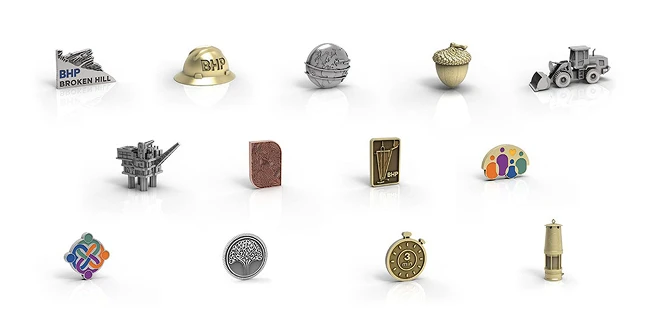 BHP’s custom pins that feature mining and other company values and stories, designed by O.C. Tanner.