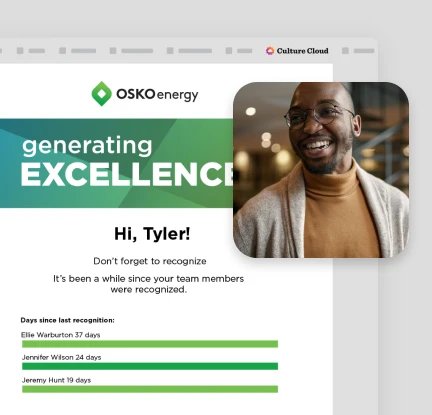 A recognition reminder "nudge" notification in O.C. Tanner's Culture Cloud platform.