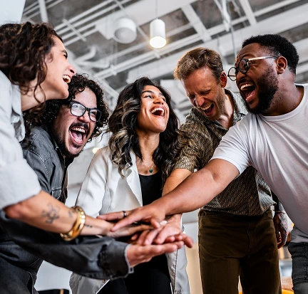 Employees in a huddle