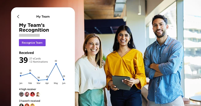 My Team's Recognition activity dashboard for managers, available in O.C. Tanner's Culture Cloud platform.