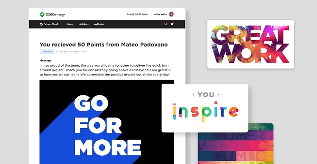 Personalized recognition eCards with points on O.C. Tanner's Culture Cloud platform